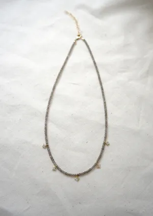 Smoky Quartz & CZ Diamond Shape Drops Necklace
