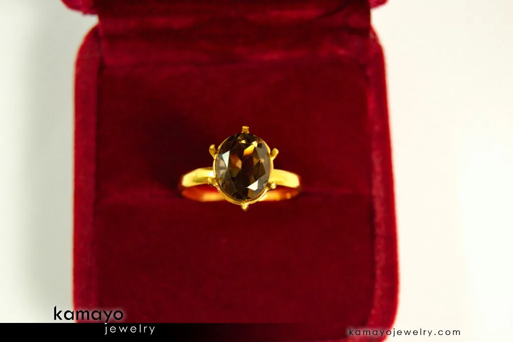 SMOKY QUARTZ RING - 10x8mm Smoky Quartz Ring for Women
