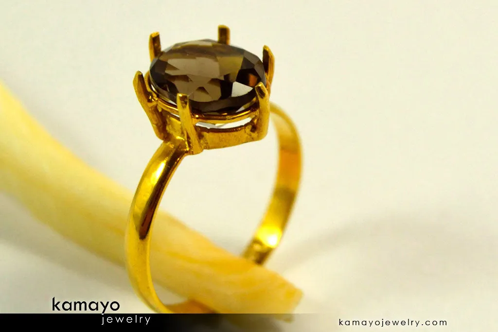 SMOKY QUARTZ RING - 10x8mm Smoky Quartz Ring for Women