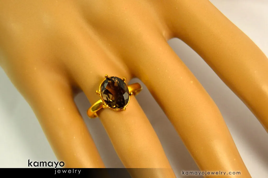 SMOKY QUARTZ RING - 10x8mm Smoky Quartz Ring for Women