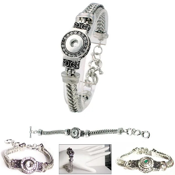 Snap button bracelet base 12mm silver weave metal finding toggle clasp