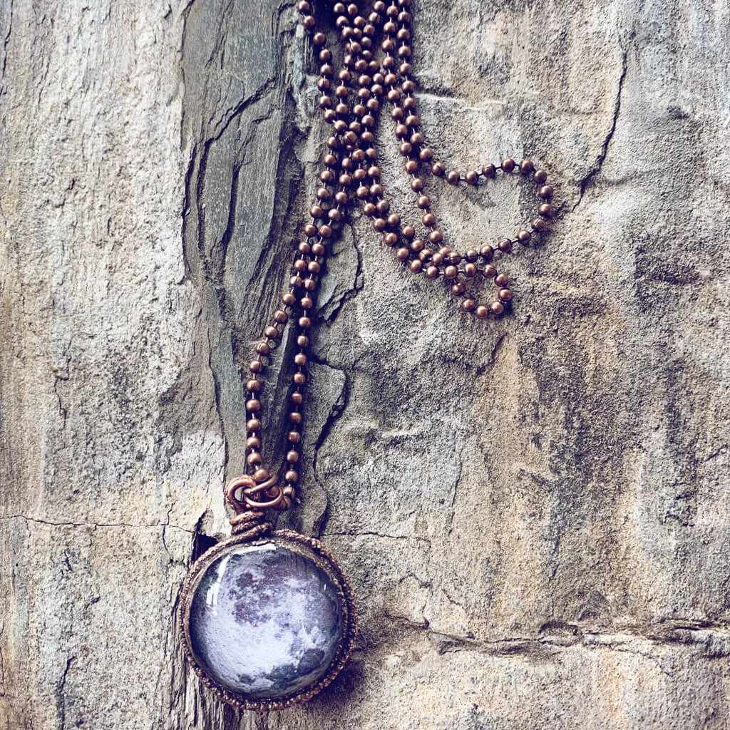 snow moon // copper electroformed full moon pendant necklace