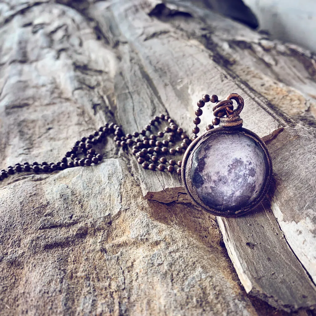 snow moon // copper electroformed full moon pendant necklace