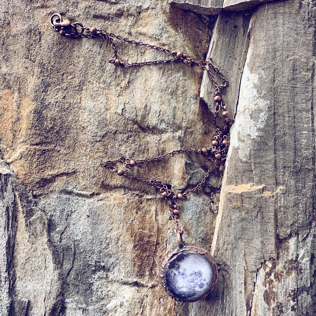 snow moon // copper electroformed full moon pendant necklace