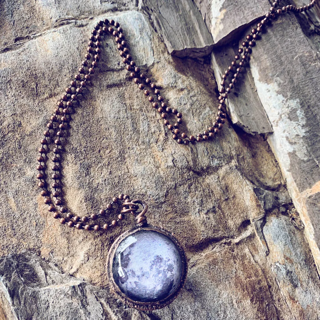 snow moon // copper electroformed full moon pendant necklace