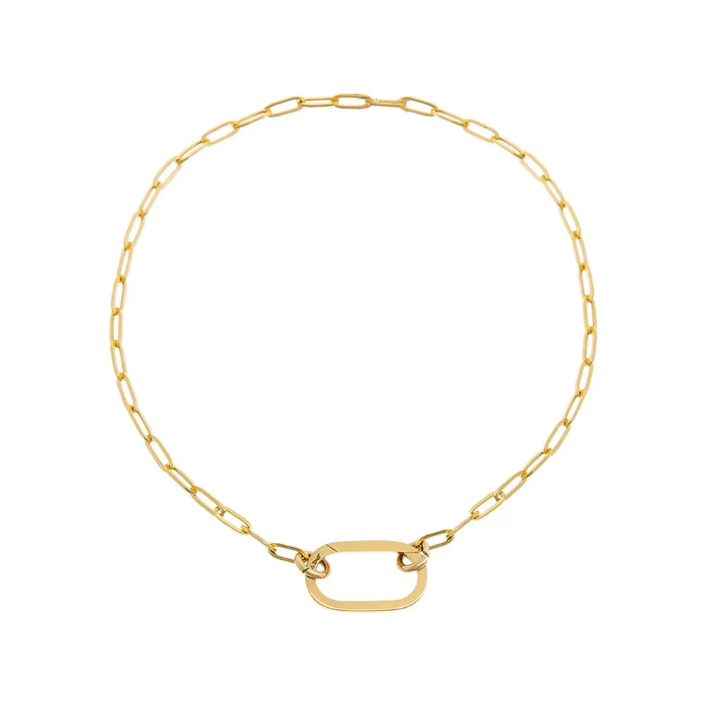 Solid Small Oval Toggle Paperclip Link Bracelet 14K