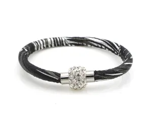 Sparkling Black Metallic Leather Single Bracelet