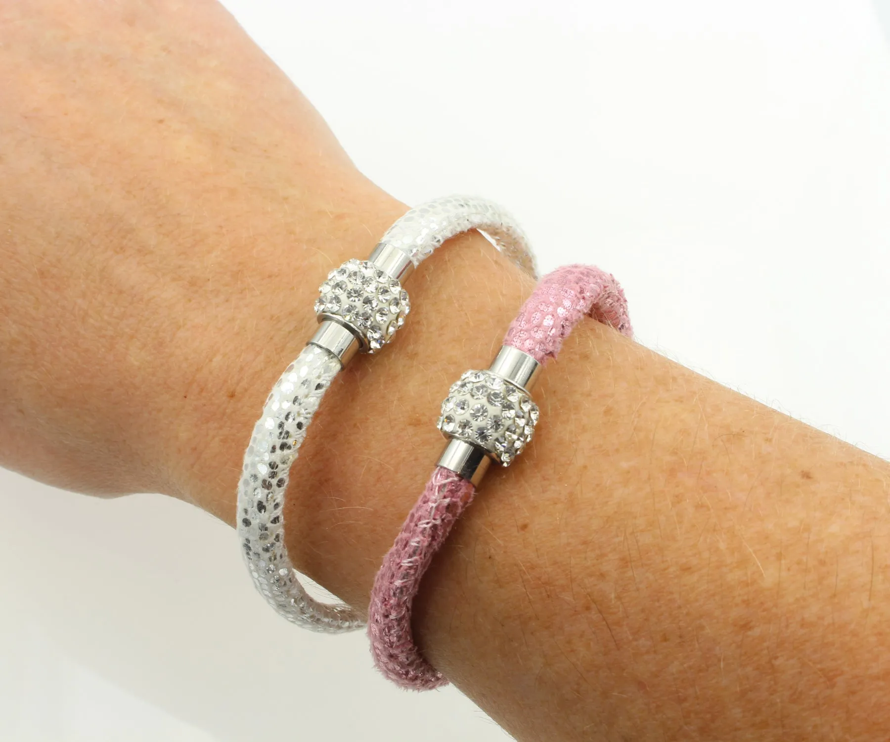 Sparkling White Leather Single Bracelet