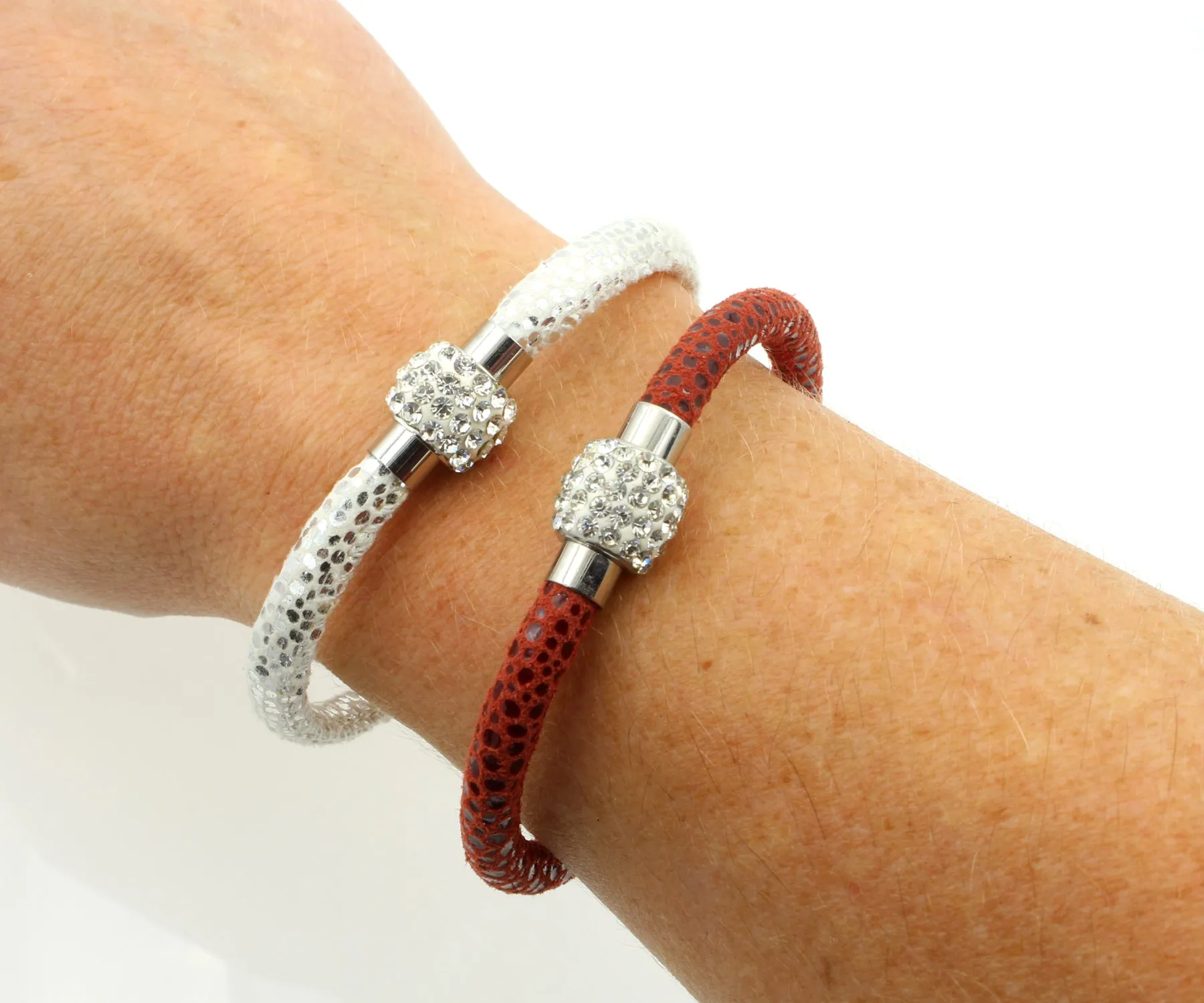 Sparkling White Leather Single Bracelet