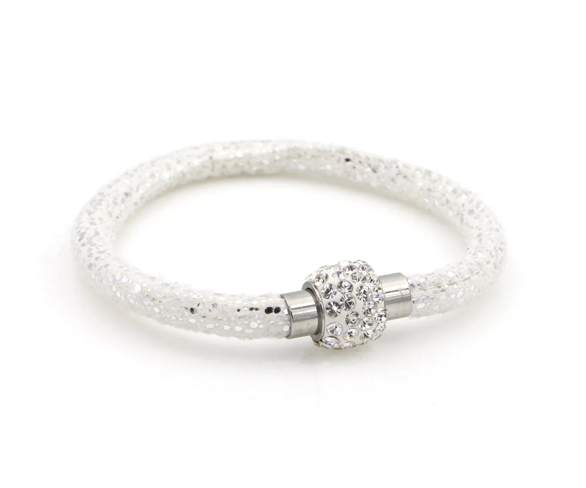 Sparkling White Leather Single Bracelet