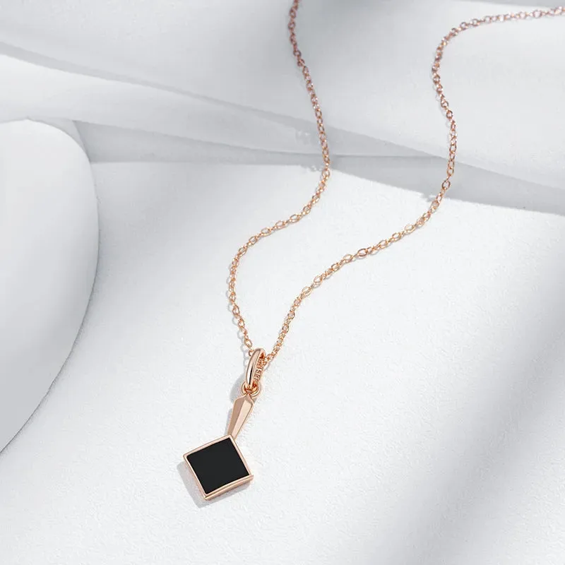 Square Black Stone Pendant Necklace – Rose Gold Vintage Fashion Jewelry