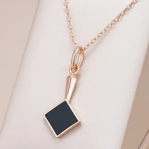 Square Black Stone Pendant Necklace – Rose Gold Vintage Fashion Jewelry