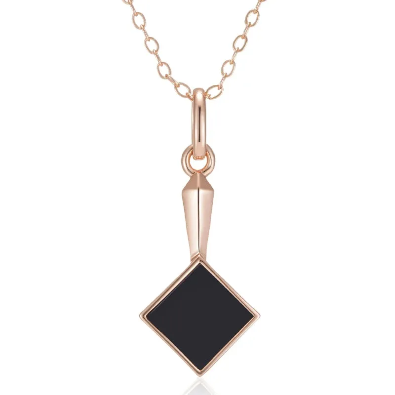 Square Black Stone Pendant Necklace – Rose Gold Vintage Fashion Jewelry