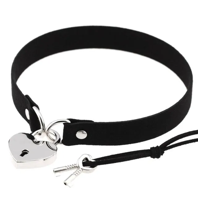 Steampunk Gothic Collier Leather Lock&Heart Decoration Tattoo Harness Choker Necklace Female Grunge Jewelry Statement Necklace