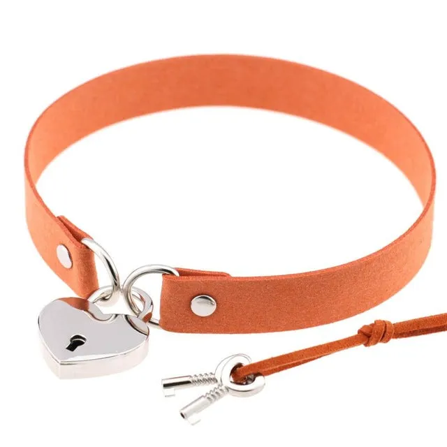 Steampunk Gothic Collier Leather Lock&Heart Decoration Tattoo Harness Choker Necklace Female Grunge Jewelry Statement Necklace