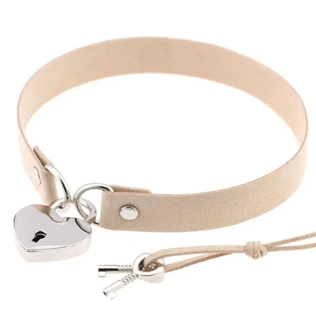 Steampunk Gothic Collier Leather Lock&Heart Decoration Tattoo Harness Choker Necklace Female Grunge Jewelry Statement Necklace