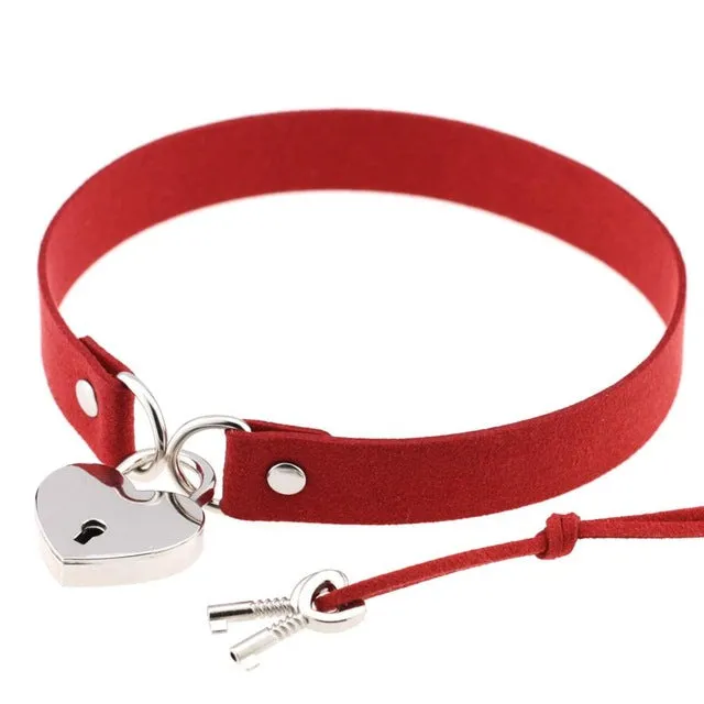 Steampunk Gothic Collier Leather Lock&Heart Decoration Tattoo Harness Choker Necklace Female Grunge Jewelry Statement Necklace