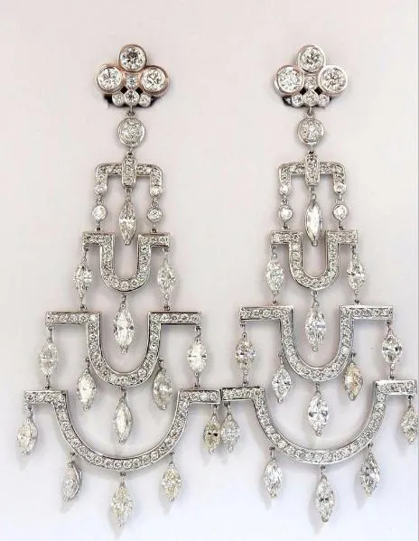 Step Tier Extra Wide Long Chandelier Class Deco Dangle Earrings 18kt Ref 12319