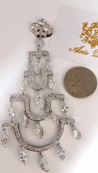 Step Tier Extra Wide Long Chandelier Class Deco Dangle Earrings 18kt Ref 12319