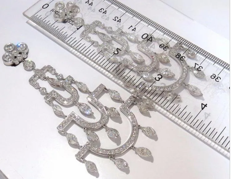 Step Tier Extra Wide Long Chandelier Class Deco Dangle Earrings 18kt Ref 12319