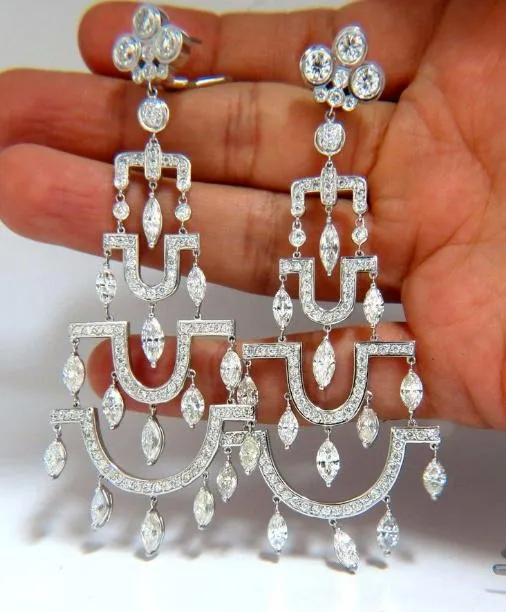 Step Tier Extra Wide Long Chandelier Class Deco Dangle Earrings 18kt Ref 12319