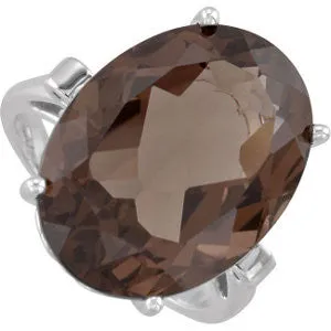 Sterling Silver 20x15mm Oval Smoky Quartz Fleur-de-Lis Ring, Size 7