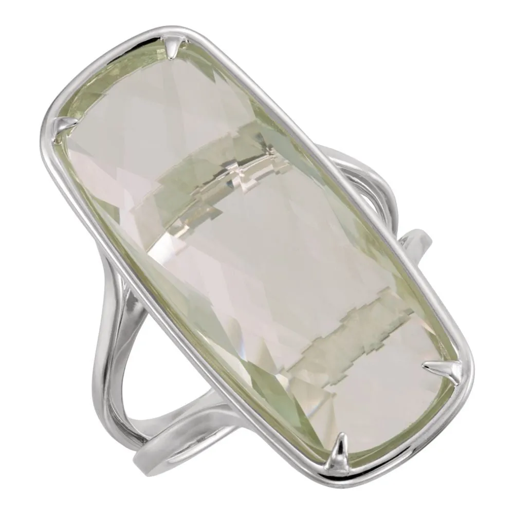 Sterling Silver 25x10mm Green Quartz Ring, Size 7