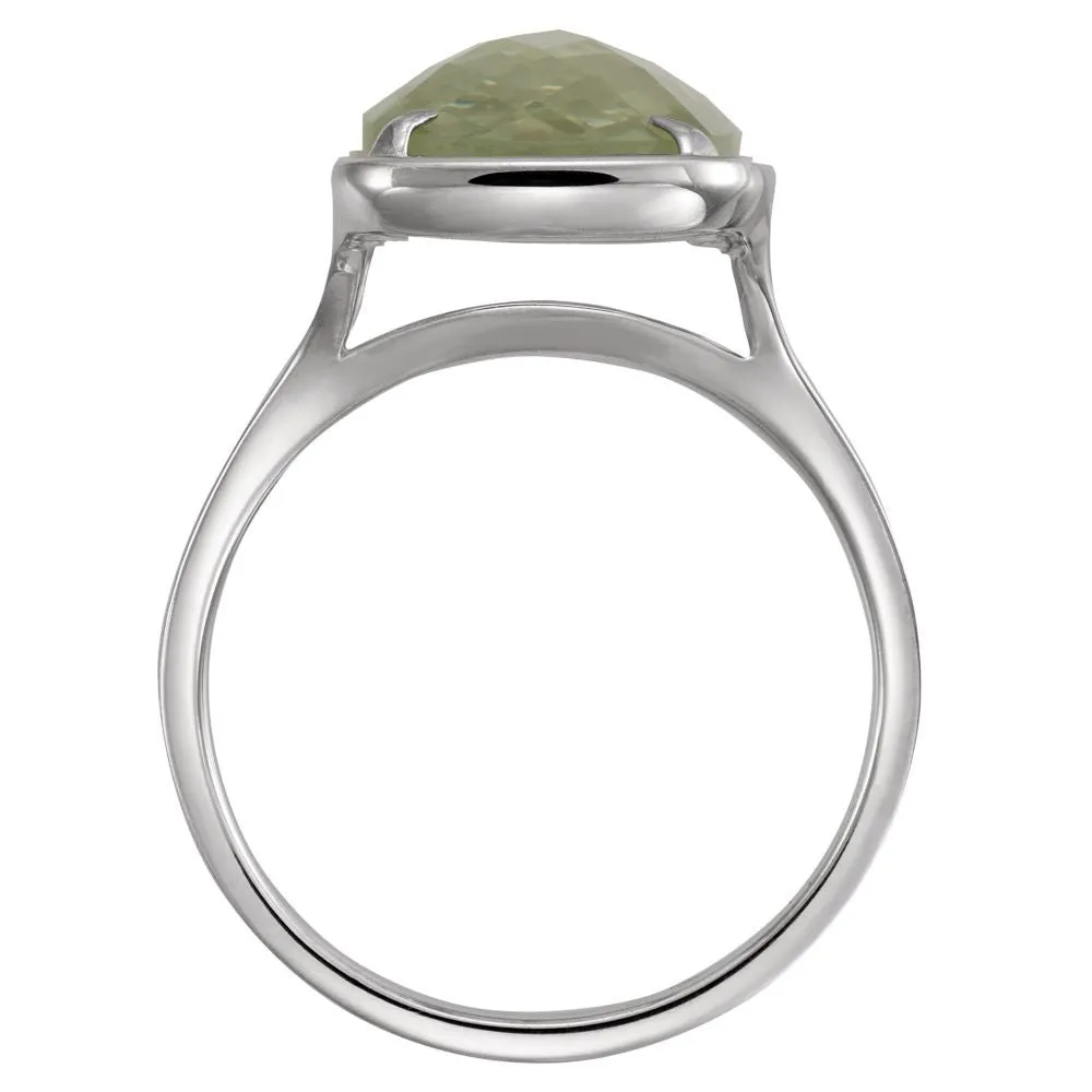 Sterling Silver 25x10mm Green Quartz Ring, Size 7