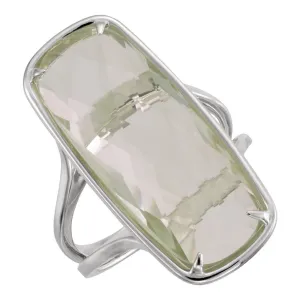 Sterling Silver 25x10mm Green Quartz Ring, Size 7