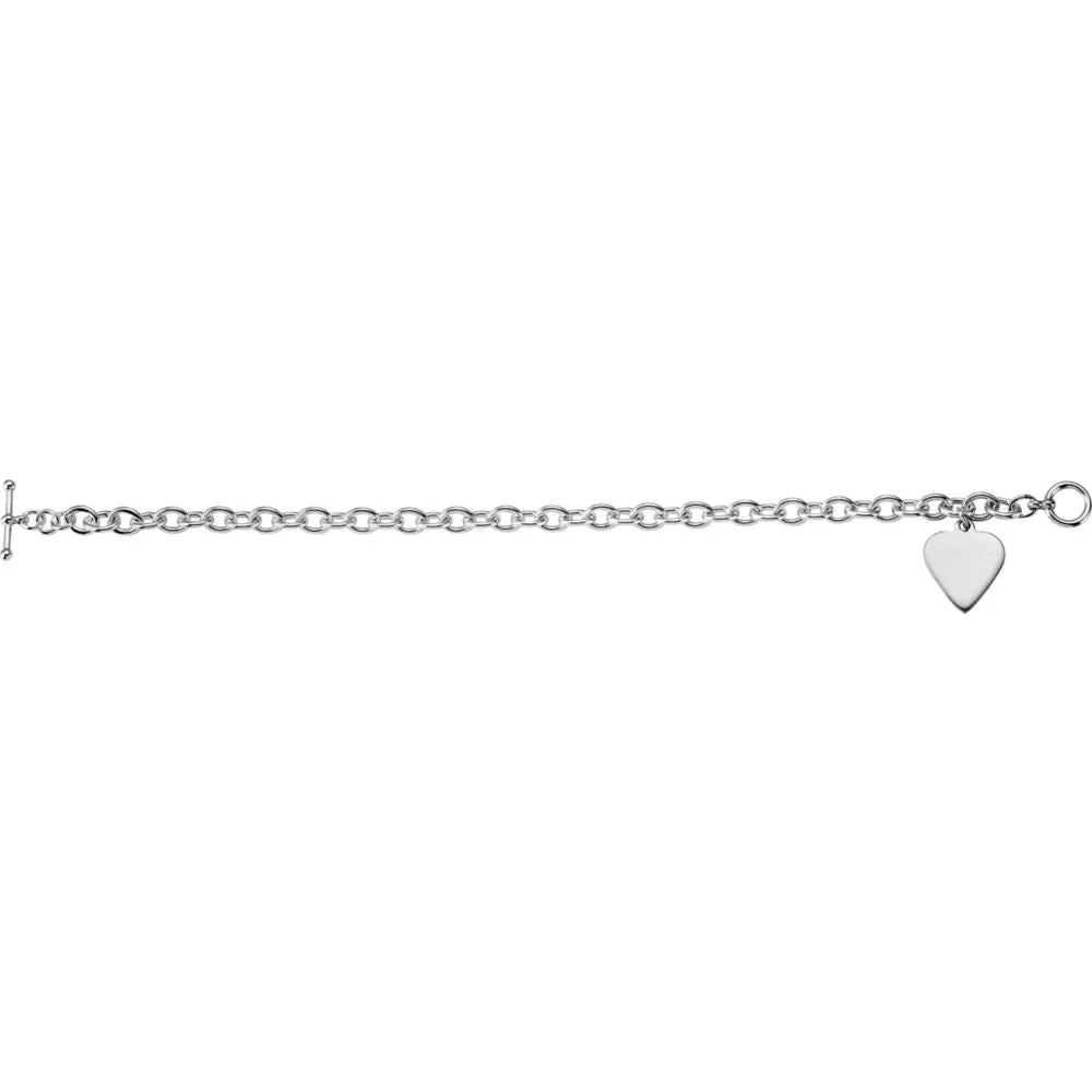 Sterling Silver 5.75mm Cable Toggle Bracelet with Heart