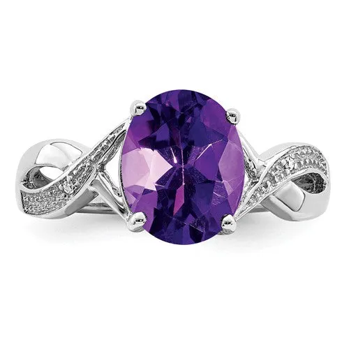 Sterling Silver Genuine 10x8mm Oval Gemstone & Diamond Rings