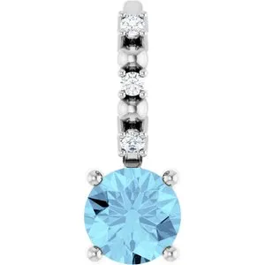 Sterling Silver Imitation Aquamarine & .01 CTW Natural Diamond Charm/Pendant