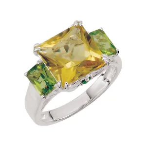 Sterling Silver Lime Quartz, Peridot & Chrome Diopside Ring, Size 7