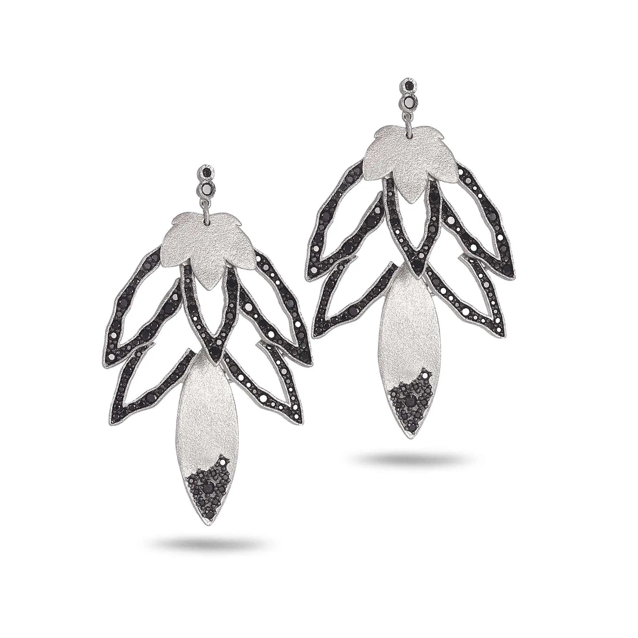 Sterling Silver Lotus Black Onyx Chandelier Drop Earrings