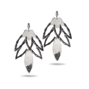 Sterling Silver Lotus Black Onyx Chandelier Drop Earrings