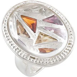 Sterling Silver Multi-Gemstone Granulated Design Ring, Size 7