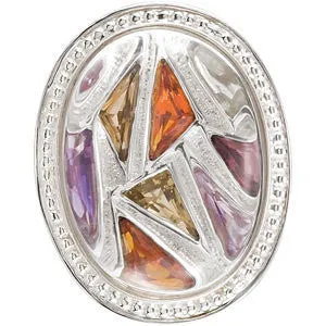 Sterling Silver Multi-Gemstone Granulated Design Ring, Size 7