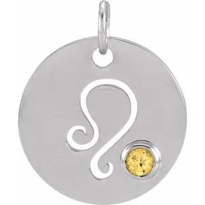 Sterling Silver Natural Citrine Leo Zodiac Pendant
