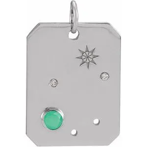 Sterling Silver Natural Green Chrysoprase & .01 Natural Diamond Libra Constellation Pendant