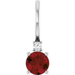 Sterling Silver Natural Mozambique Garnet & .015 CT Natural Diamond Charm/Pendant