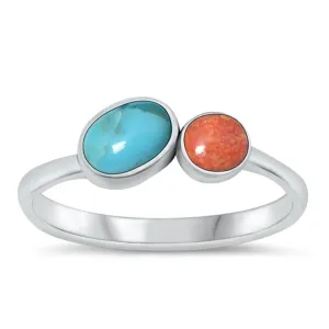 Sterling Silver Red Agate & Turquiose Ring