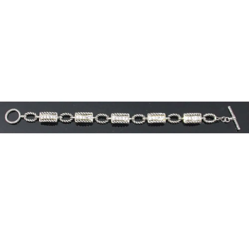 Sterling Silver Rope Chain with Zirconia Bracelet 7.5"