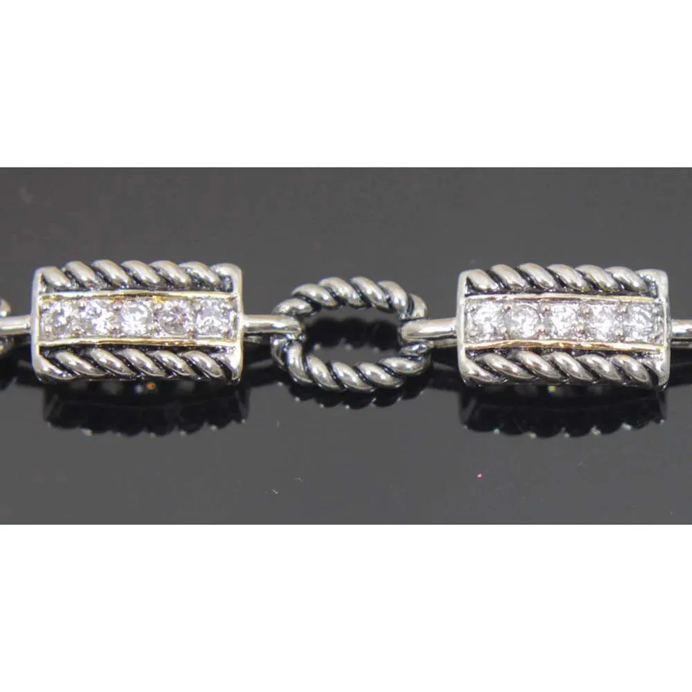 Sterling Silver Rope Chain with Zirconia Bracelet 7.5"