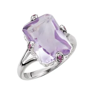 Sterling Silver Rose De France Quartz & Brazilian Garnet Accented Ring, Size 7