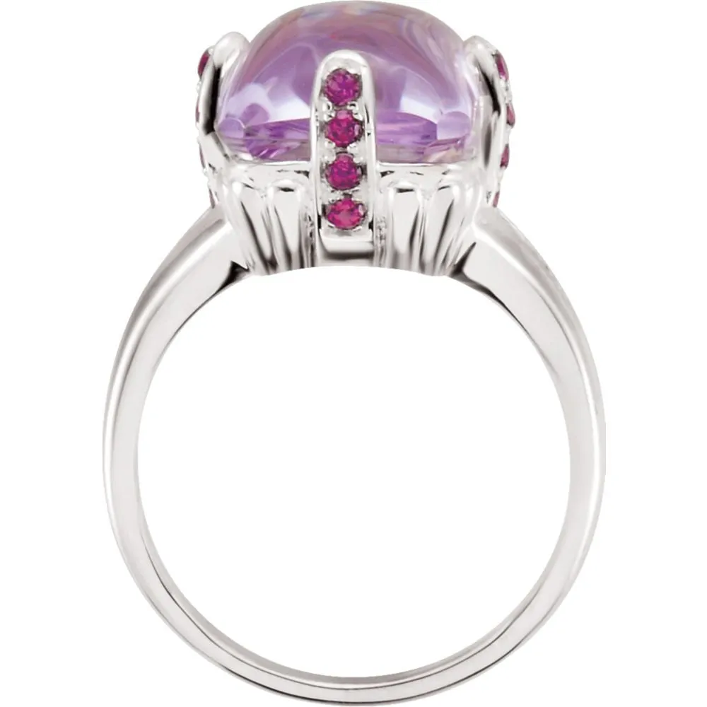 Sterling Silver Rose De France Quartz & Brazilian Garnet Accented Ring, Size 7