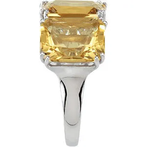 Sterling Silver Yellow Quartz 3-Stone Ring, Size 7