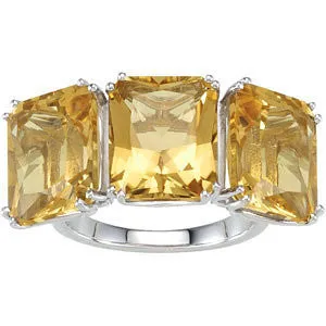 Sterling Silver Yellow Quartz 3-Stone Ring, Size 7