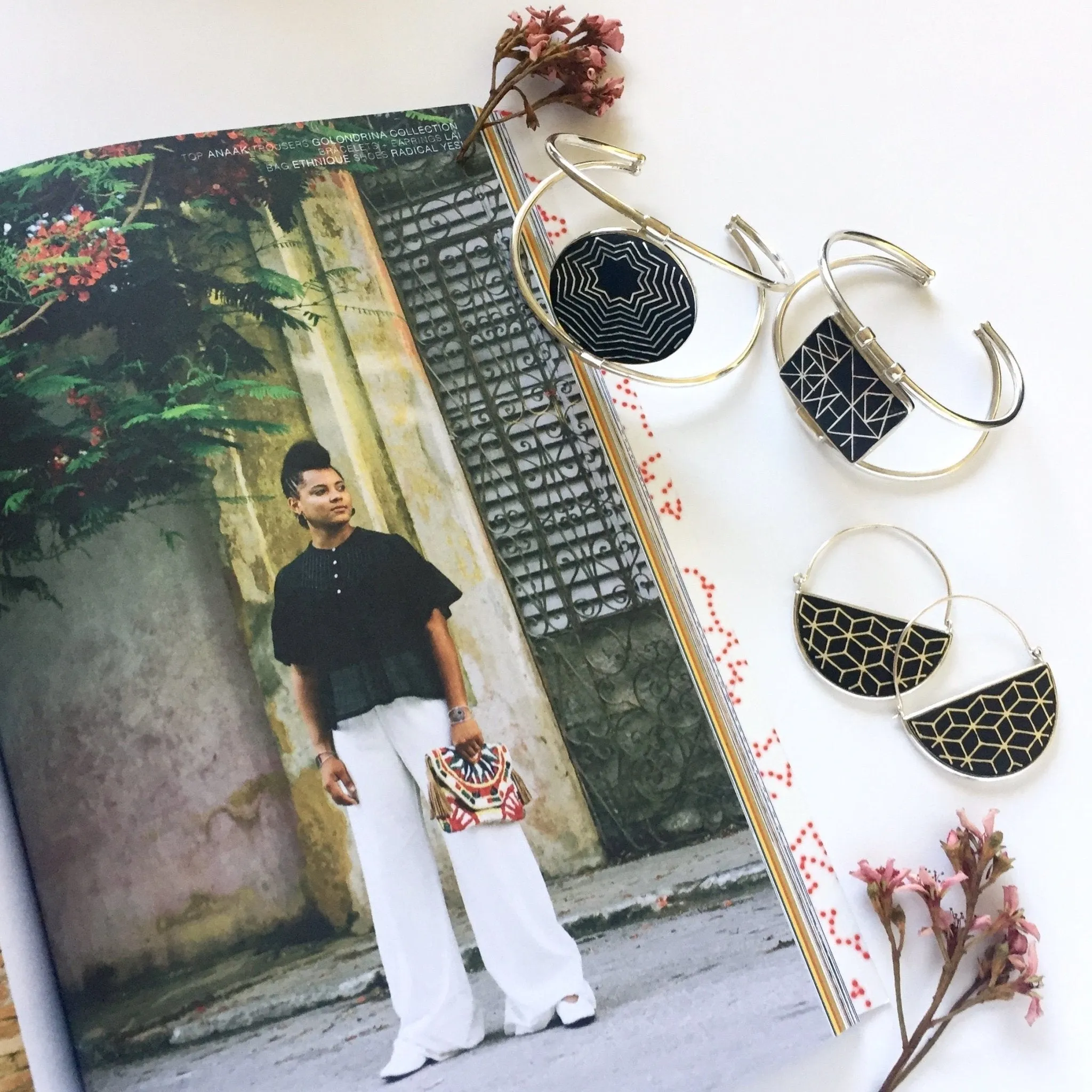 Stunning half moon statement Bidri hoops
