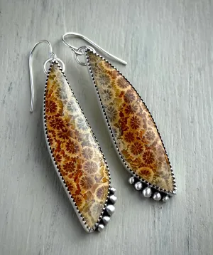 •Sunflower• Fossil Coral Earrings