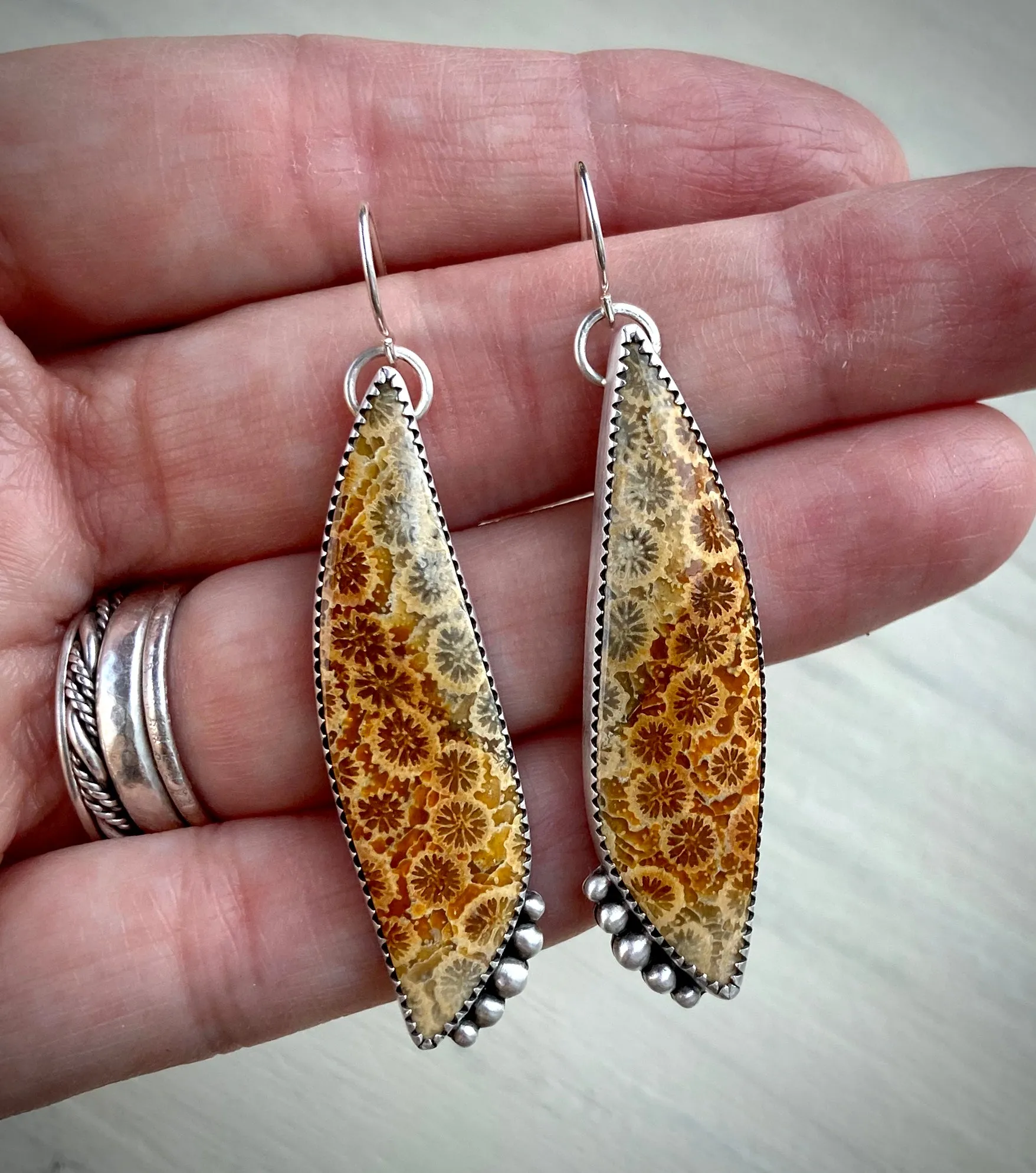 •Sunflower• Fossil Coral Earrings